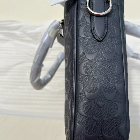 Coach NWT Logo Leather Midnight Navy SLIM Brief Case with Crossbody Strap - Picture 5 of 11